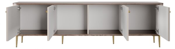 TV stolík Vespera 4D 187 cm - kašmírová / orech / zlaté nožičky