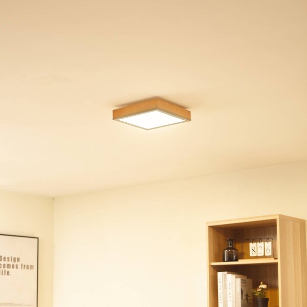 Lindby Stropné svietidlo Laviona LED, štvorcové, 30 cm, Svetlé drevo, Obývacia izba / jedáleň, Drevo, Moderný, Stropné svetlo