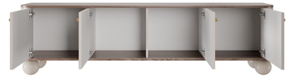 TV skrinka Vesper 4D 187 cm - kašmír / orech / zlaté úchytky / guľové nohy