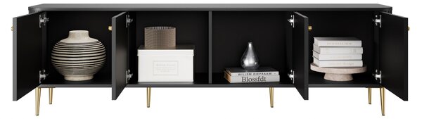 TV stolík Vespera 4D 187 cm - čierna / zlaté nožičky