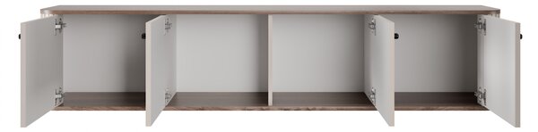 Závesná TV skrinka Vesper 4D 187 cm - kašmír / orech / čierne úchytky