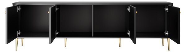 TV stolík Vespera 4D 187 cm - čierna / zlaté nožičky