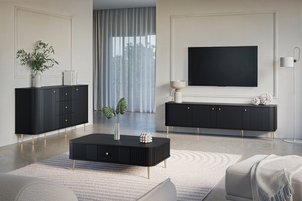 TV stolík Vespera 4D 187 cm - čierna / zlaté nožičky