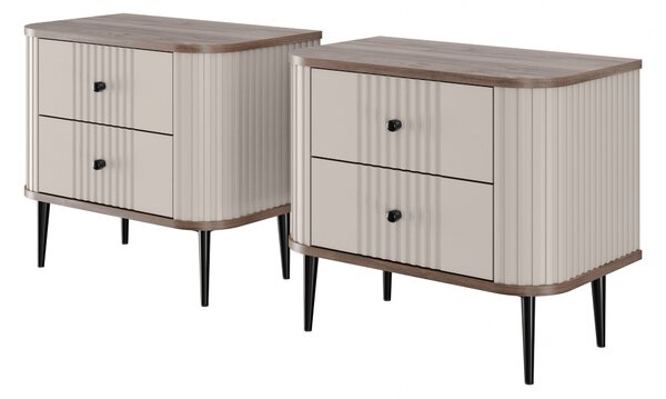 Nočné stolíky Vespera 56 cm - 2 ks - kašmírová / orech / čierne nožičky