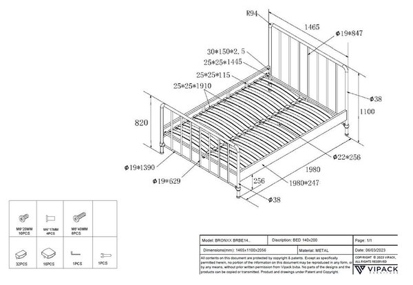 Zelená kovová jednolôžková posteľ s roštom 140x200 cm BRONXX – Vipack