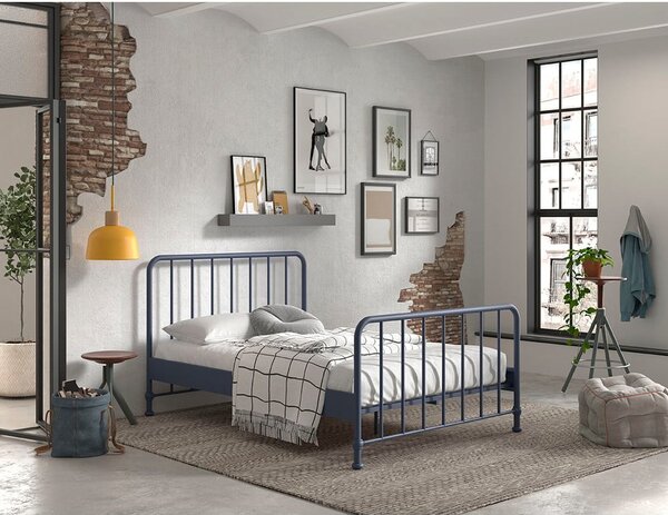 Modrá kovová dvojlôžková posteľ s roštom 140x200 cm BRONXX – Vipack