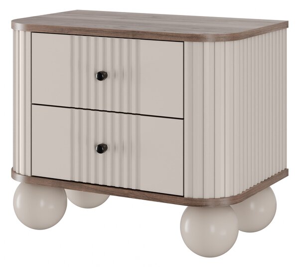 Súprava nočných stolíkov Vesper 56 cm - kašmír / orech / čierne úchytky / guľové nohy