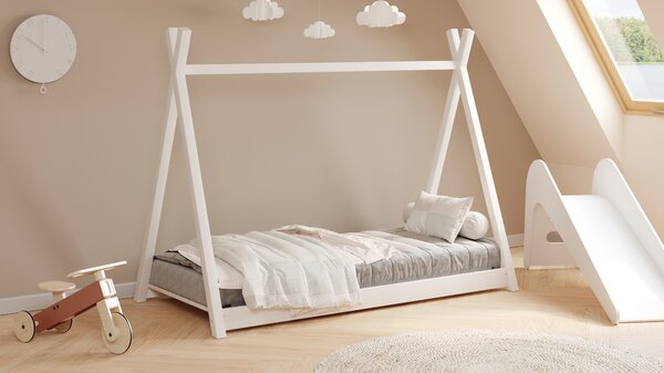 Detská posteľ Tipi 70x140 drevený domček - biely