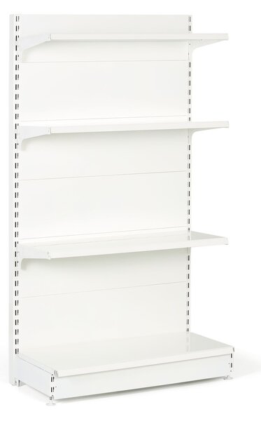 Predajný regál jednostranný, plné steny, 1600 x 1000 x 450 mm, základná, biela