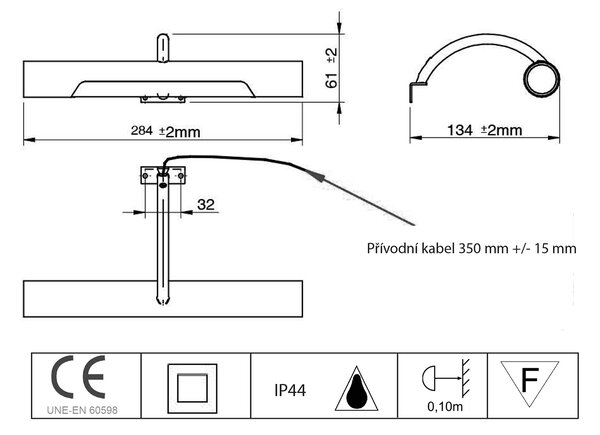 Aqualine Aqualine, ANDREA LED nástenné svietidlo 5W,, 284mm, 230V, chróm, E26716CI