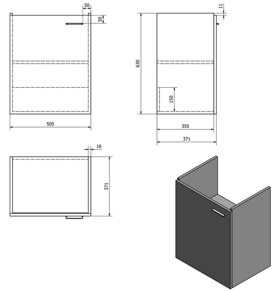 Aqualine Aqualine, ZOJA umývadlová skrinka 50,5x63x37,1 cm, biela, 56373