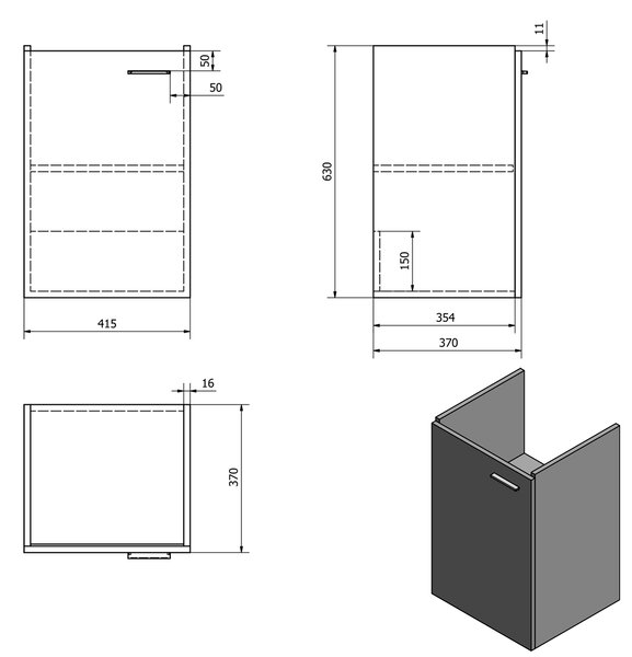 Aqualine Aqualine, ZOJA umývadlová skrinka 41,5x63x37,6 cm, biela, 56372
