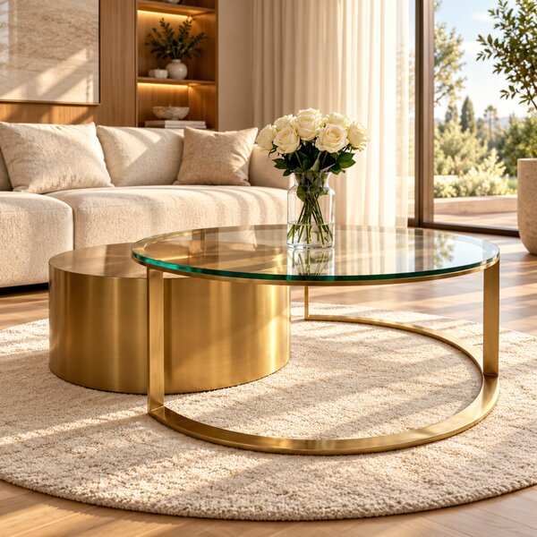 KONFERENČNÝ STOLÍK 2v1 PAOLO MOSADZ + SKLO