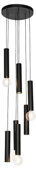 Dizajnové závesné svietidlo čierne okrúhle 7 svetiel - Tuba