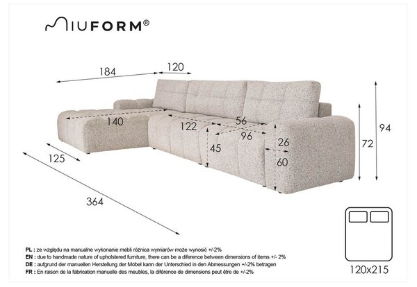 Béžová rozkladacia modulárna rohová pohovka s úložným priestorom (ľavý roh) Lulu – Miuform