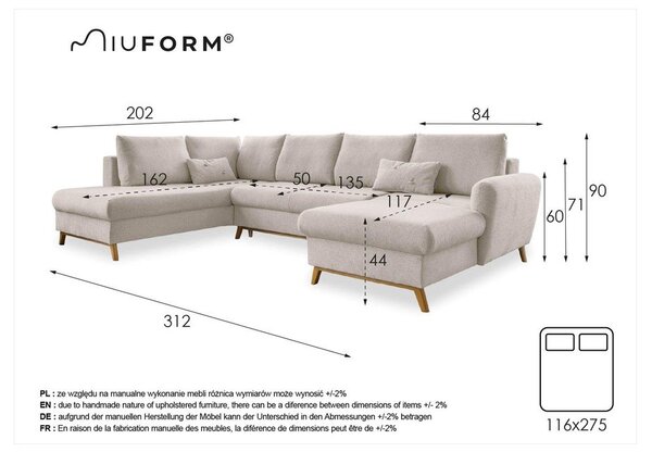 Béžová rozkladacia pohovka do "U" Miuform Scandic Lagom, ľavý roh