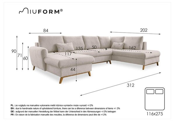 Svetlosivá rozkladacia pohovka do "U" Miuform Scandic Lagom, pravý roh