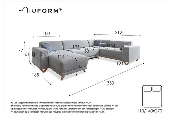 Sivá rozkladacia/s úložným priestorom rohová pohovka (pravý roh/do tvaru "U") Classy Sophie – Miuform