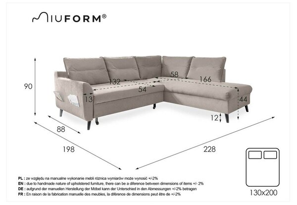 Tmavosivá zamatová rozkladacia rohová pohovka Miuform Stylish Stan L, pravý roh
