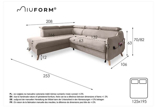 Béžová rozkladacia rohová pohovka (ľavý roh) Sweet Harmony – Miuform