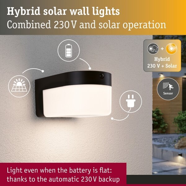Paulmann 95747 - LED/2,3W IP44 Solárne nástenné svietidlo so senzorom CALYNE 3,7/230V