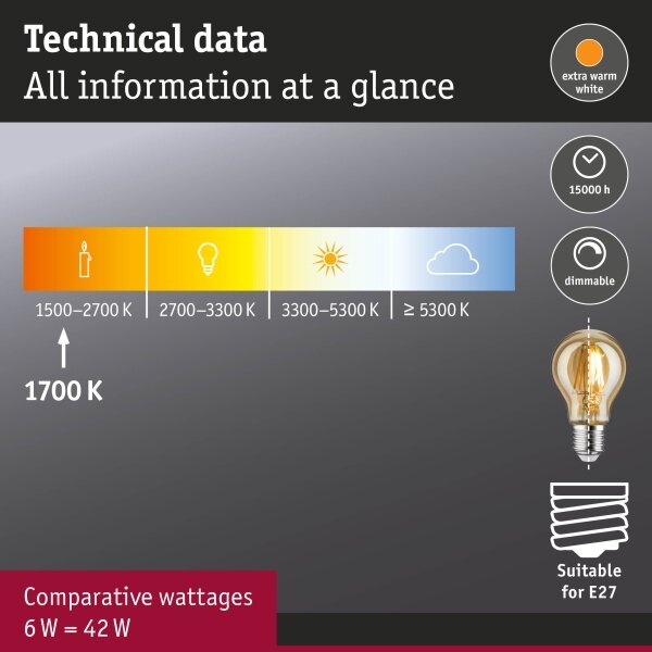 LED stmievateľná žiarovka FILAMENT E27/6W/230V 1700K - Paulmann 28522