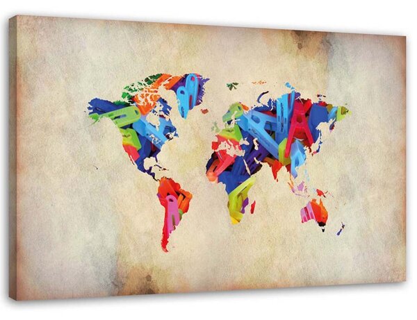 Obraz na plátne Mapa sveta farebné šialenstvo Rozmery: 60 x 40 cm