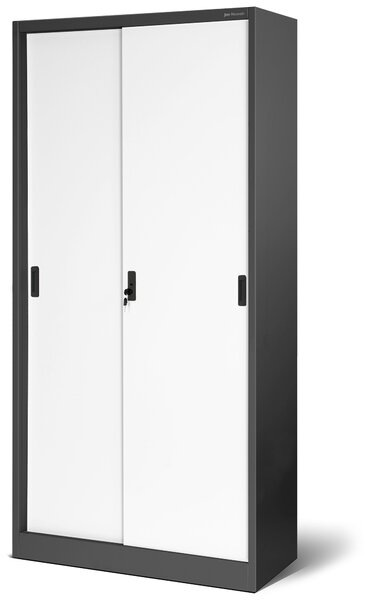 Kovová spisová policová skriňa s posuvnými dverami KUBA, 900 x 1850 x 400 mm, antracitovo-biela