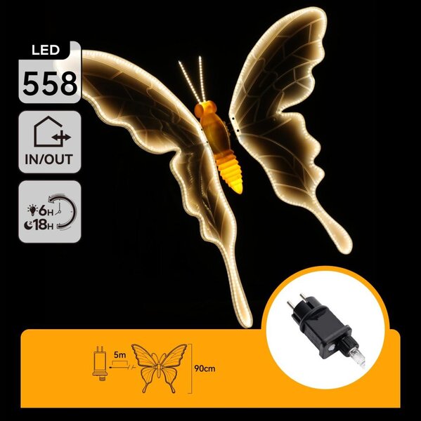 Aigostar - LED vonkajšia dekorácia 558xLED 90 cm IP44 motýľ/teplá biela