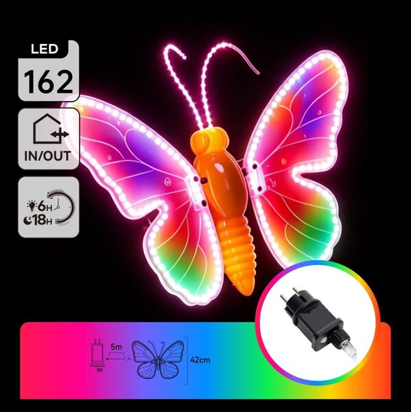 Aigostar - LED vonkajšia dekorácia 162xLED 42 cm IP44 motýľ/viacfarebná