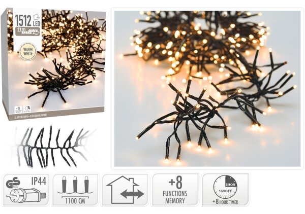 LED vonkajší vianočný reťaz 1512xLED/230V/8 funkcií 14 m IP44 teplá biela