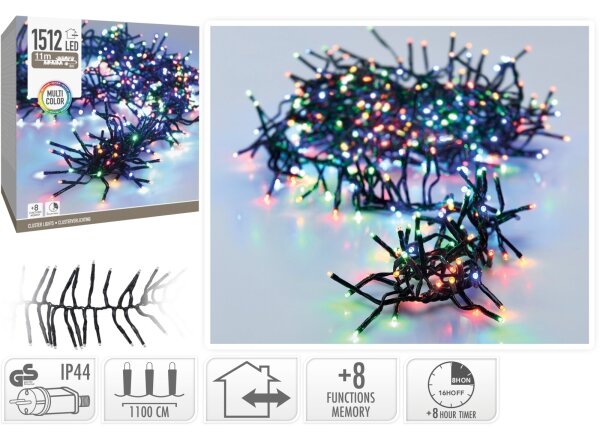 LED vonkajšia vianočná reťaz 1512xLED/230V/8 funkcií 14 m IP44 viacfarebná
