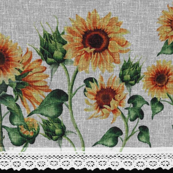 Dekorstudio Kuchynská záclonka HELIA zdobená kvetinovou potlačou a čipkou 150 X 30 cm