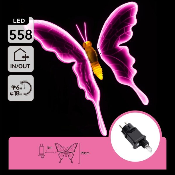 Aigostar - LED vonkajšia dekorácia 558xLED 90 cm IP44 motýľ/ružová
