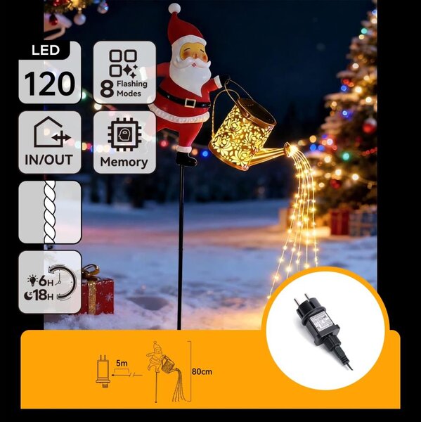 Aigostar -LED Vonkajšia vianočná dekorácia 120xLED/8 funkcií 80 cm IP44 Santa/teplá biela