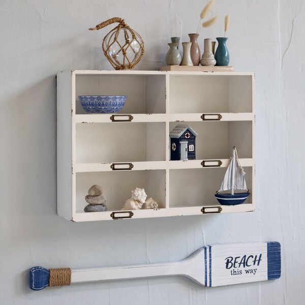 Biela antik nástenná polička Chic Antique so 6 priehradkami – 50*14,5*37 cm - Chic Antique