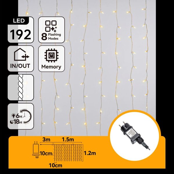 Aigostar - LED vonkajší vianočný reťazec 192xLED/8 funkcií 4,5x1,2m IP44 teplá biela