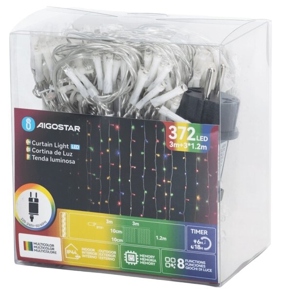 Aigostar - LED Vonkajší vianočný reťazec 372xLED/8 funkcií 6x1,2m IP44 viacfarebný