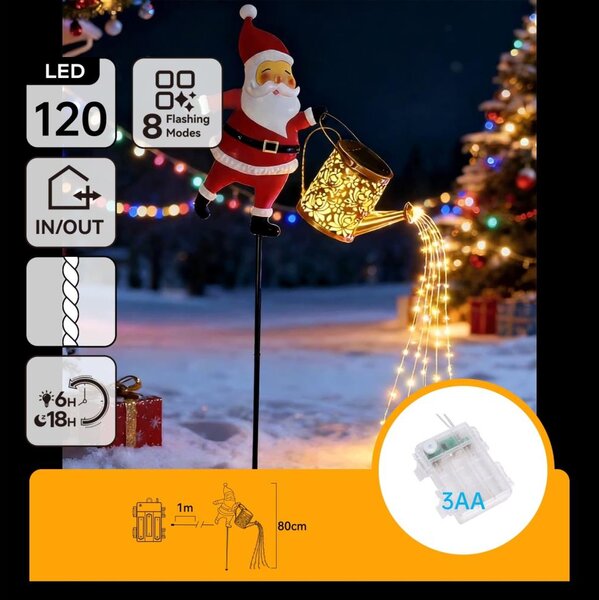 Aigostar- LED vonkajšia vianočná dekorácia 120xLED/3xAA/8 funkcií 80 cm IP44 Santa/teplá