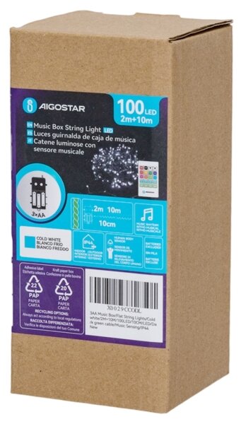 Aigostar - LED stmievateľná vonkajšia reťaz so senzorom 100xLED/3xAA 12m teplá biela + diaľkové ovládanie