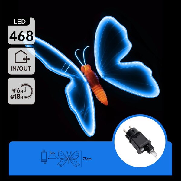 Aigostar - LED Vonkajšia dekorácia 468xLED 75 cm IP44 motýľ/modrá