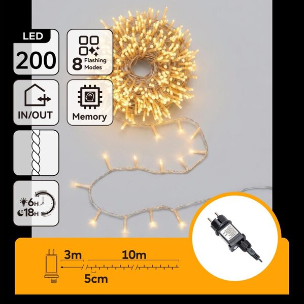 Aigostar - LED Vonkajší vianočný reťaz 200xLED/8 funkcií 13m IP44 teplá biela