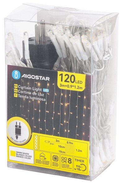 Aigostar - vonkajší vianočný LED reťaz 120xLED/8 funkcií 3,9x1,2m IP44 teplá biela