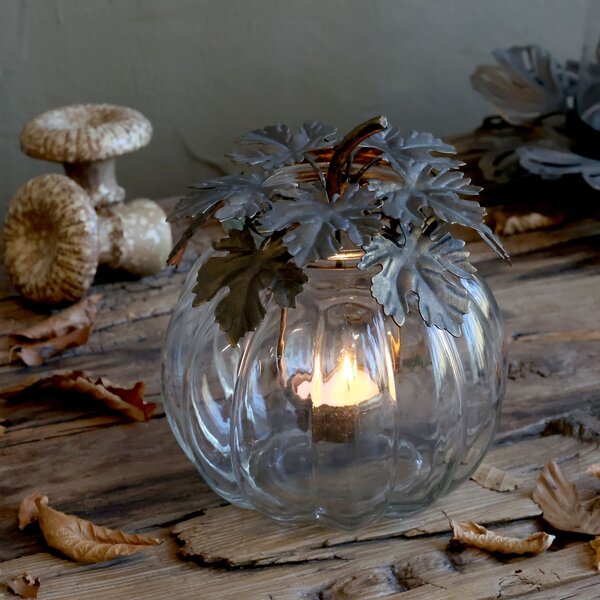 Sklenená lampáš v tvare tekvice Hurricane Pumpkin na čajovú sviečku – Ø 14,5*17,5 cm - Chic Antique