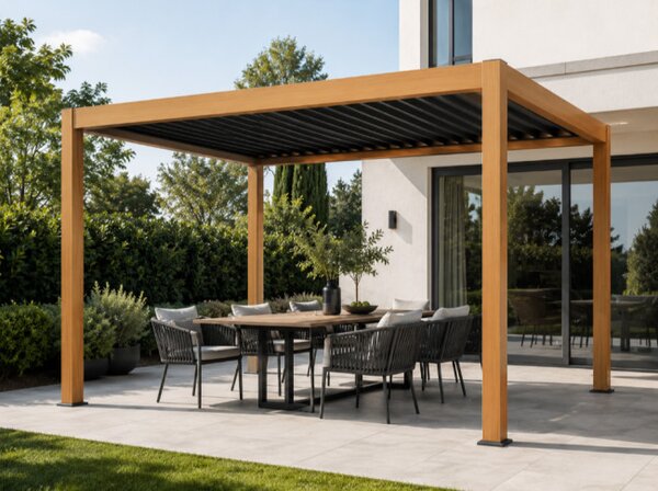 Záhradná pergola s LED osvetlením LUXORA hnedá / antracitová 300x400 cm