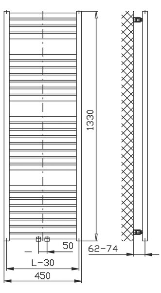 Aqualine Aqualine, TONDI vykurovacie teleso 450x1330 mm, stredové pripojenie, biela, DT470T