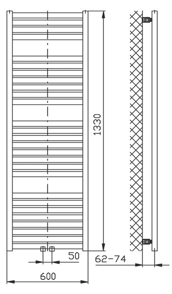 Aqualine Aqualine, TONDI vykurovacie teleso 600x1330 mm, stredové pripojenie, čierna matná, DT486T