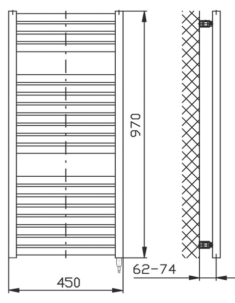 Aqualine Sapho, TONDI-E elektrické vykurovacie teleso, rovné, 450x970 mm, 300W, čierna matná