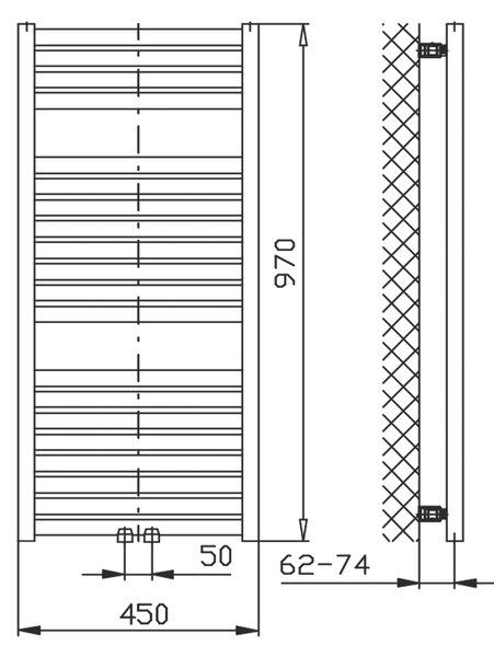 Aqualine Aqualine, TONDI vykurovacie teleso 450x970 mm, stredové pripojenie, biela, DT450T