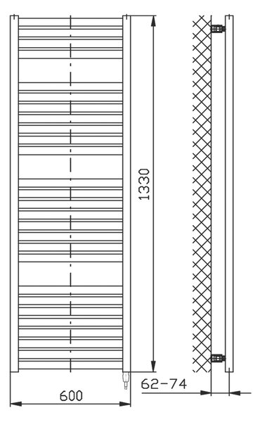 Aqualine Sapho, TONDI-E elektrické vykurovacie teleso, rovné, 600x1330 mm, 600W, čierna matná